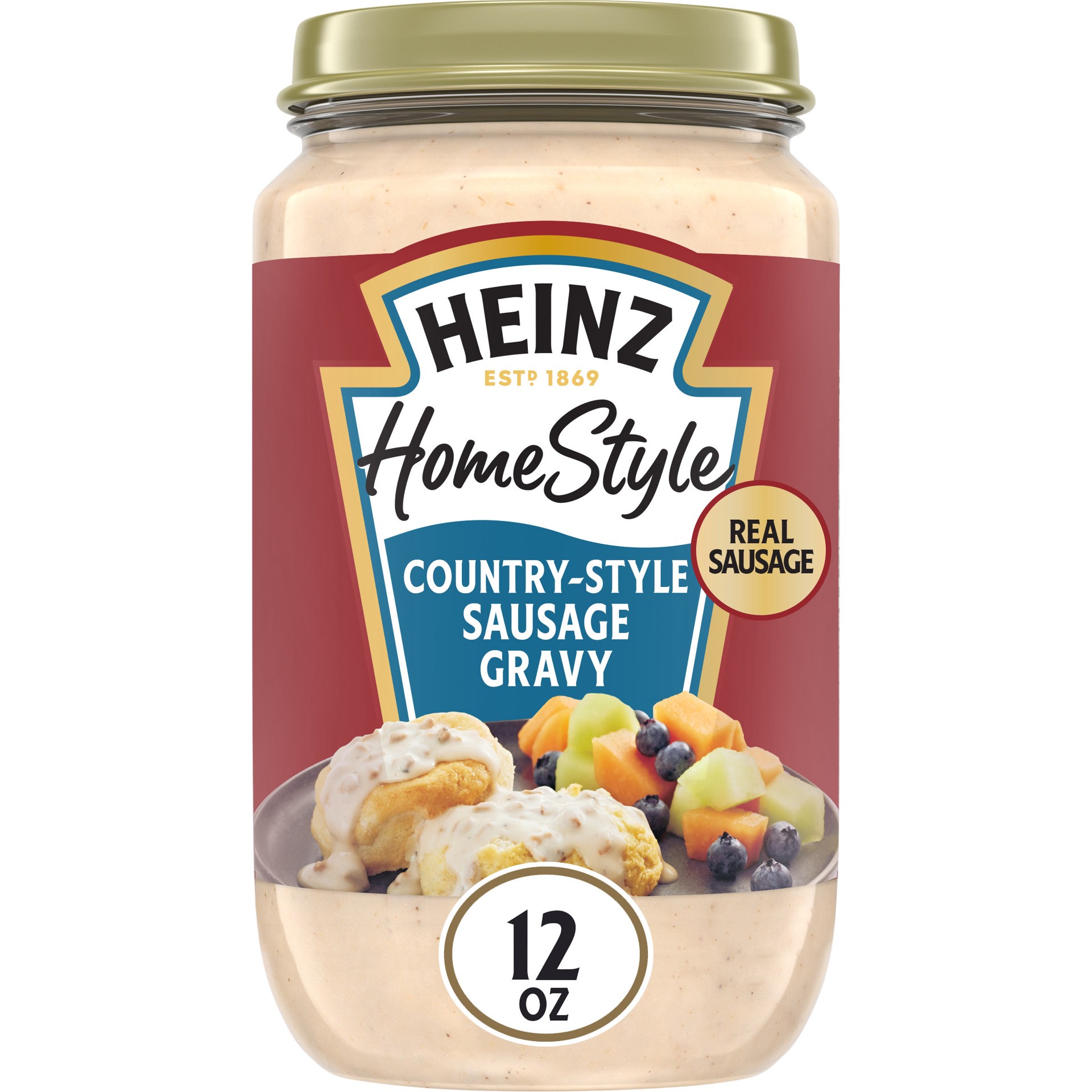 slide 1 of 6, Heinz HomeStyle Country-Style Sausage Gravy, 12 oz Jar, 12 oz