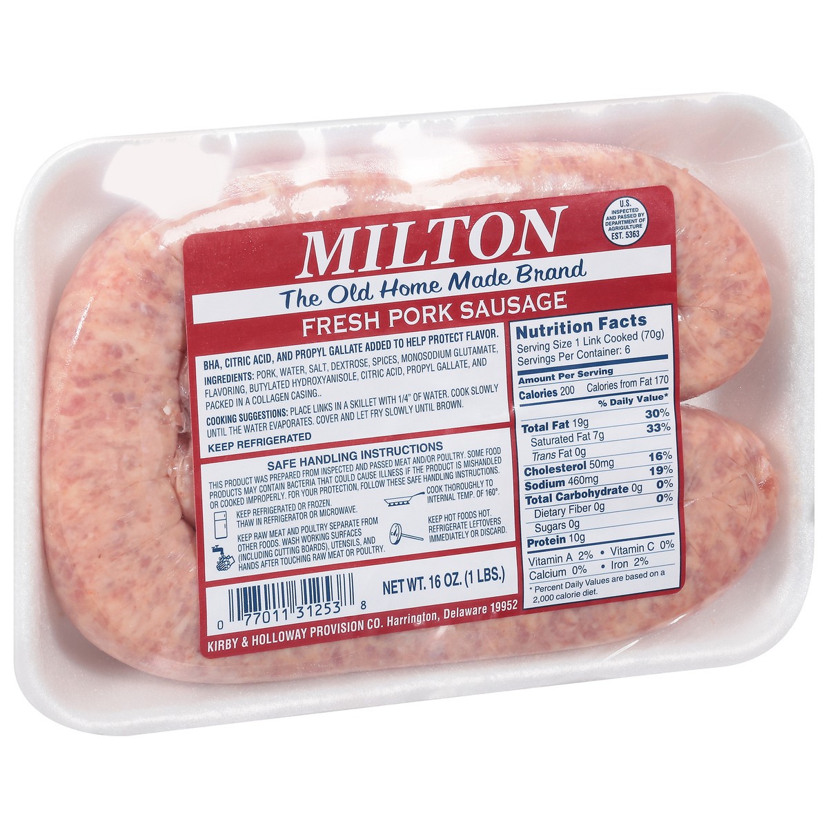 slide 9 of 11, Milton's Fresh Pork Sausage 16 oz, 16 oz