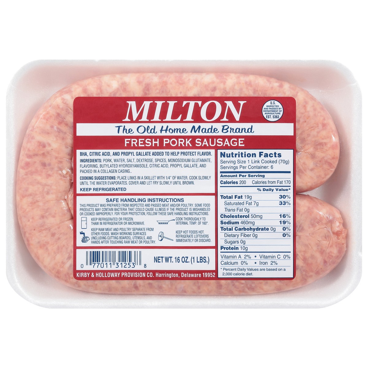 slide 1 of 11, Milton's Fresh Pork Sausage 16 oz, 16 oz