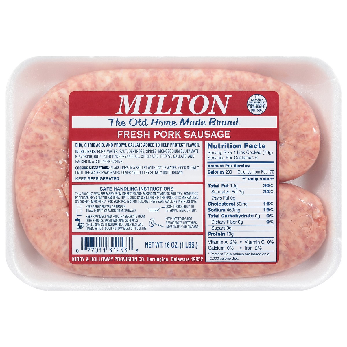 slide 2 of 11, Milton's Fresh Pork Sausage 16 oz, 16 oz