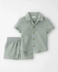 Toddler Boy 2-Piece Organic Cotton Gauze Top & Short Set Meadow Green 2T