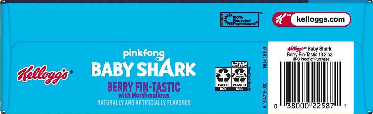 slide 3 of 7, Kellogg's Pinkfong Baby Shark Breakfast Cereal, Limited Edition, Kids Snacks, Berry Fin-Tastic with Marshmallows, 13.2oz Box, 1 Box, 13.2 oz