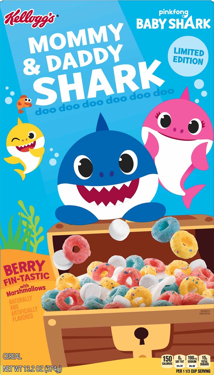 slide 4 of 7, Kellogg's Pinkfong Baby Shark Breakfast Cereal, Limited Edition, Kids Snacks, Berry Fin-Tastic with Marshmallows, 13.2oz Box, 1 Box, 13.2 oz