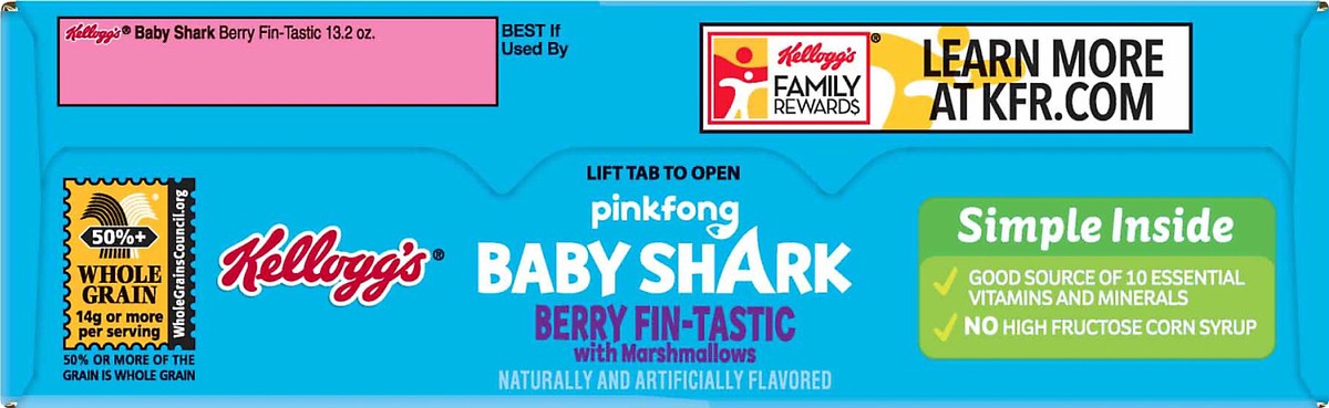 slide 7 of 7, Kellogg's Pinkfong Baby Shark Breakfast Cereal, Limited Edition, Kids Snacks, Berry Fin-Tastic with Marshmallows, 13.2oz Box, 1 Box, 13.2 oz