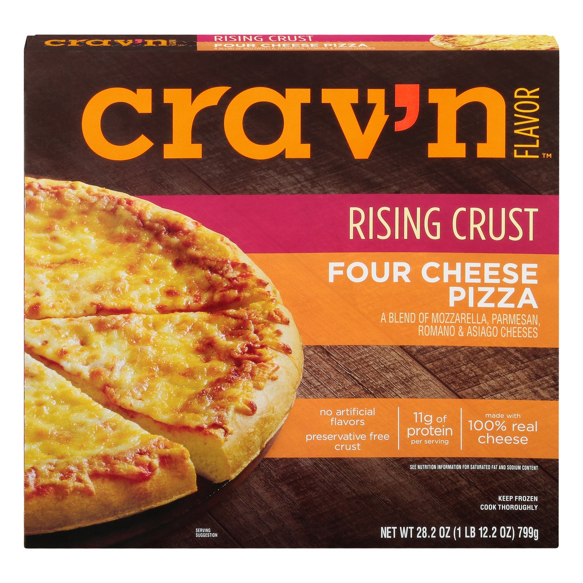 slide 1 of 10, Crav'n Flavor Four Cheese Rising Crust Pizza, 28.2 oz