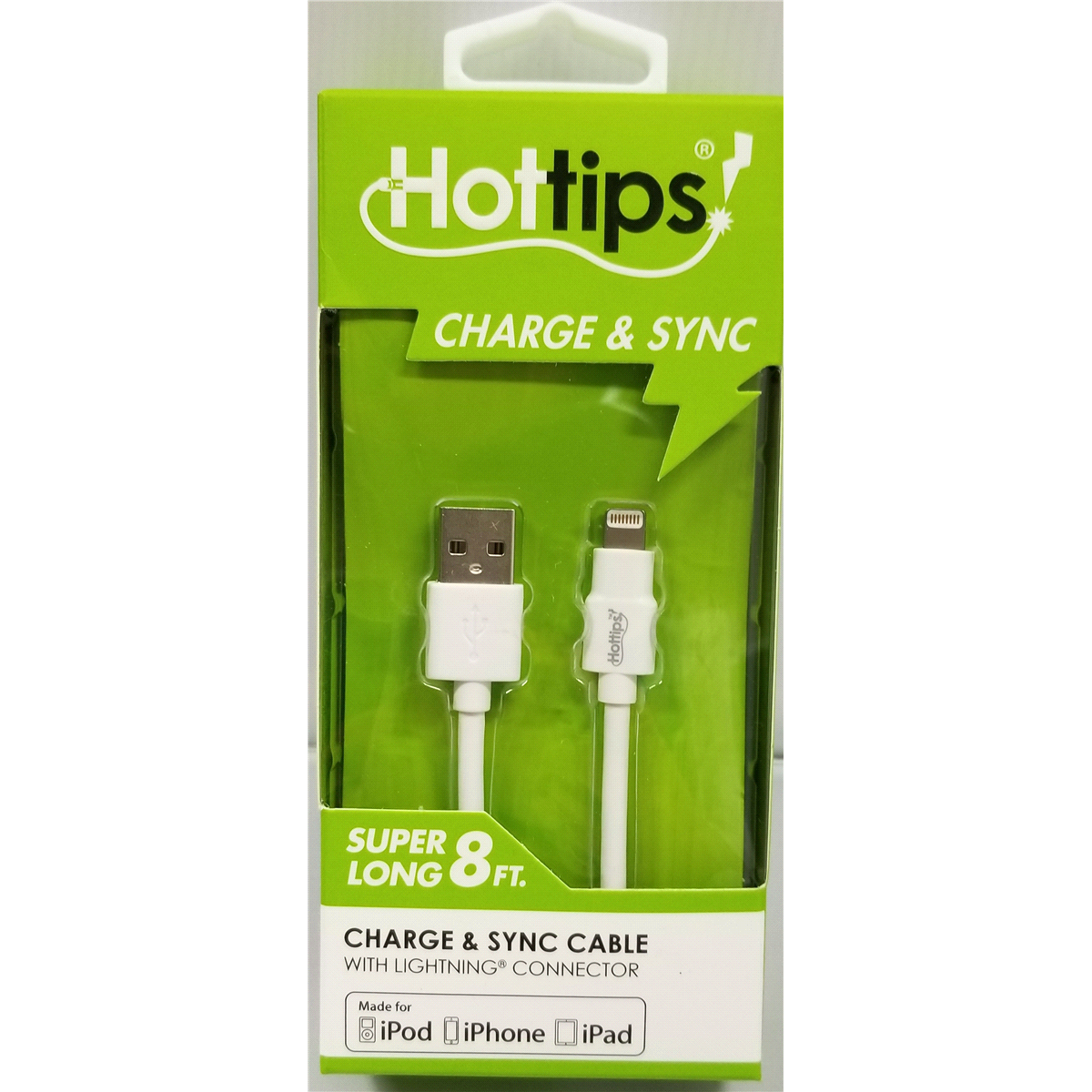 slide 1 of 1, Hottips! Hottips Apple Mfi Charge Cable, 8 ft