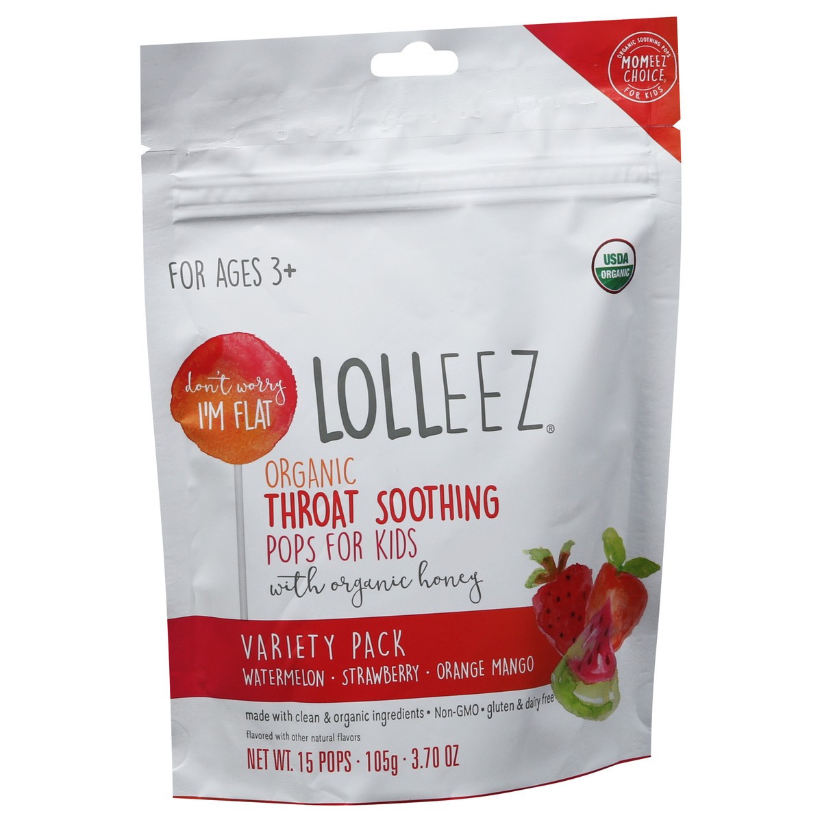 slide 4 of 9, Momeez Choice Lolleez Organic Throat Soothing Assorted Pops for Kids Variety Pack 15 ea, 3.7 oz