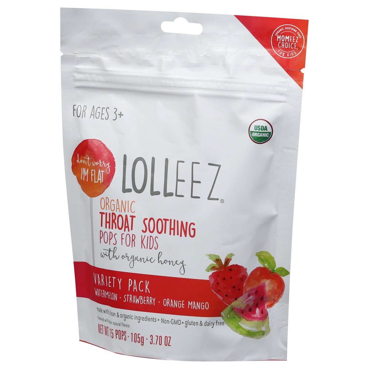 slide 6 of 9, Momeez Choice Lolleez Organic Throat Soothing Assorted Pops for Kids Variety Pack 15 ea, 3.7 oz