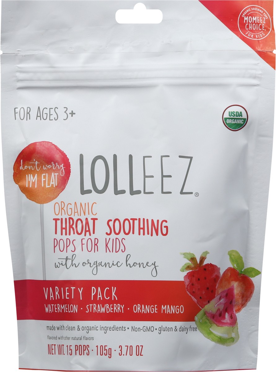 slide 3 of 9, Momeez Choice Lolleez Organic Throat Soothing Assorted Pops for Kids Variety Pack 15 ea, 3.7 oz