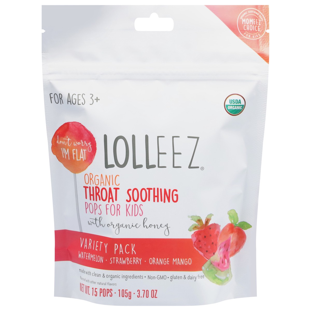 slide 1 of 9, Momeez Choice Lolleez Organic Throat Soothing Assorted Pops for Kids Variety Pack 15 ea, 3.7 oz