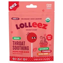 EEZ Co. Lolleez Organic Throat Soothing Pops for Kids, Variety Pack, 15ct