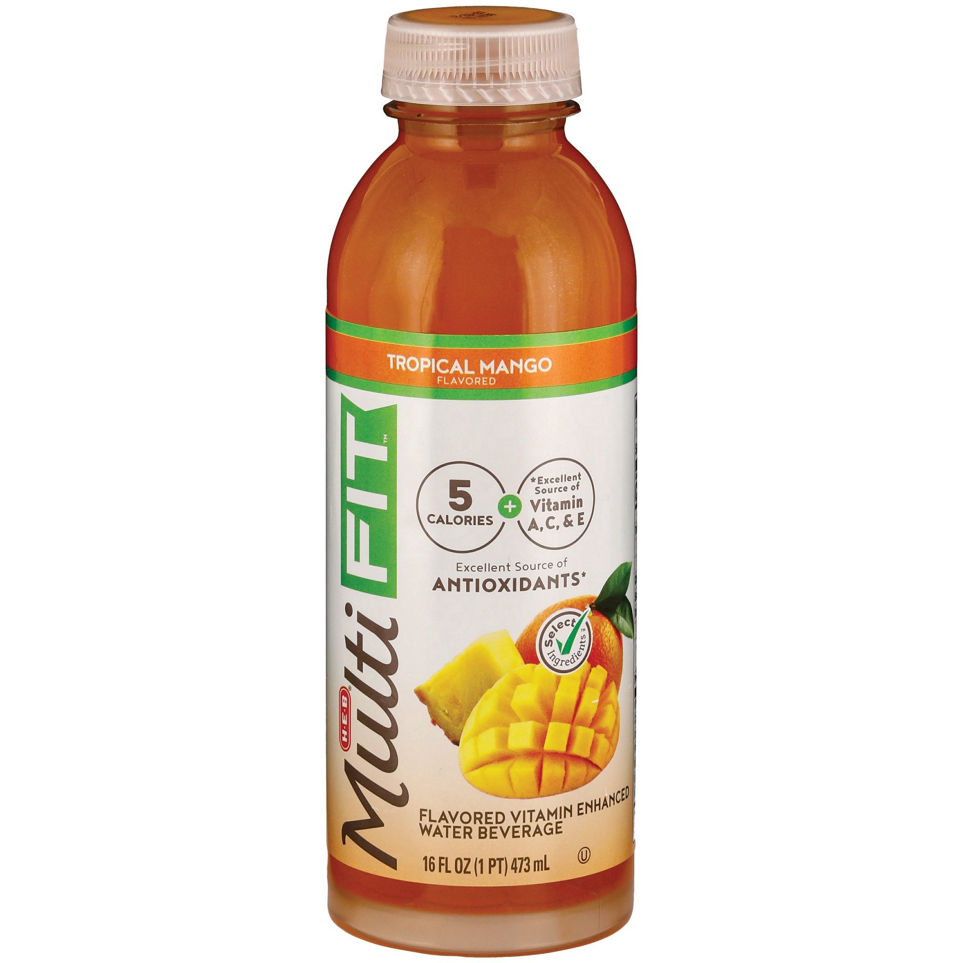 slide 1 of 1, H-E-B Tropical Mango Multifit Water - 16 oz, 16 oz