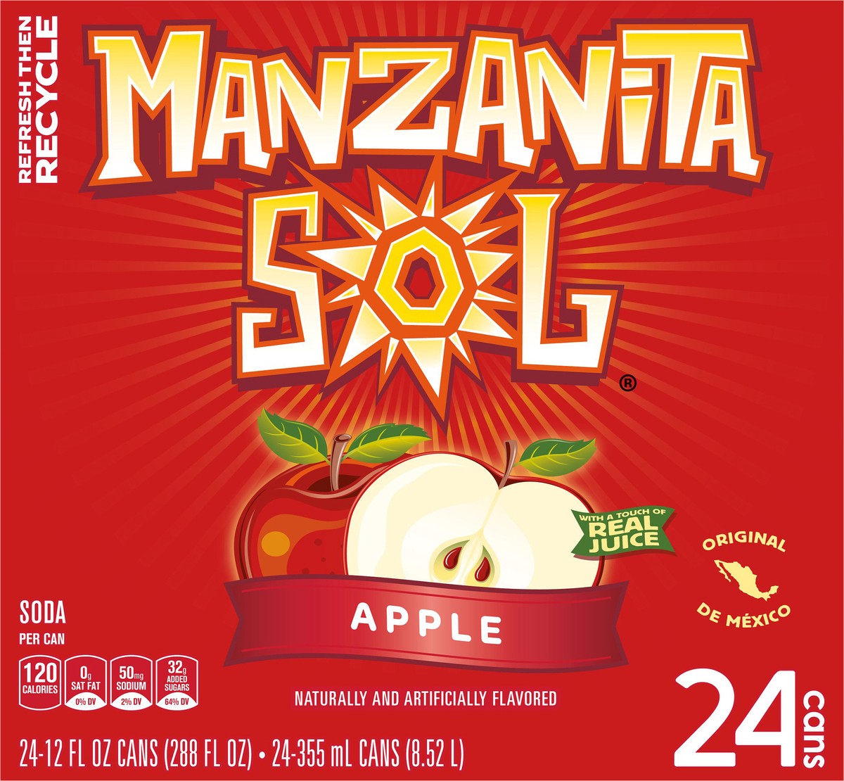 slide 3 of 6, Manzanita Sol Soda Apple Naturally & Artificially Flavored - 24 ct, 24 ct; 12 oz