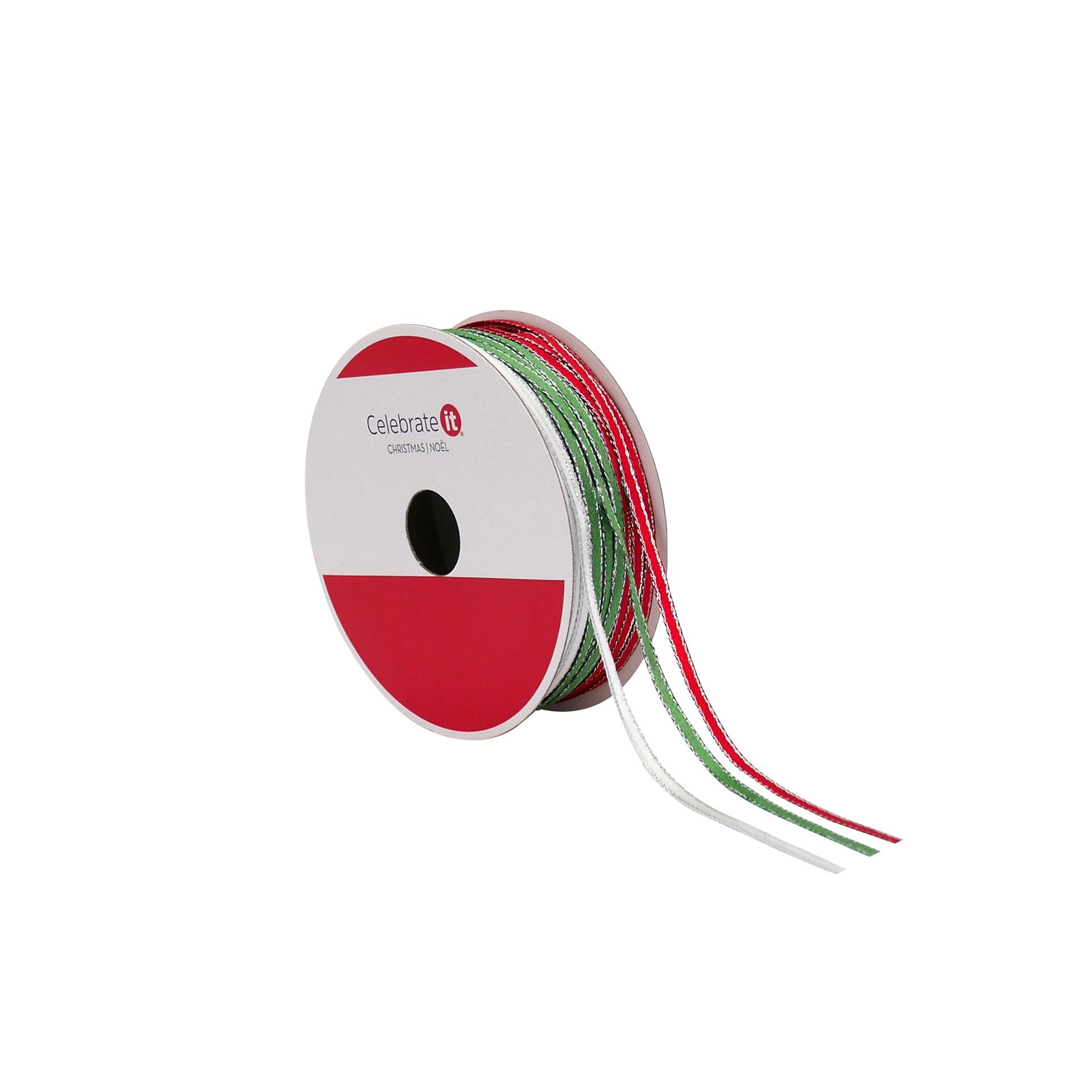 slide 2 of 3, 1/8" X 36ft. Green, Red & White Trim Ribbons By Celebrate It, 1/8 in x 36 ft