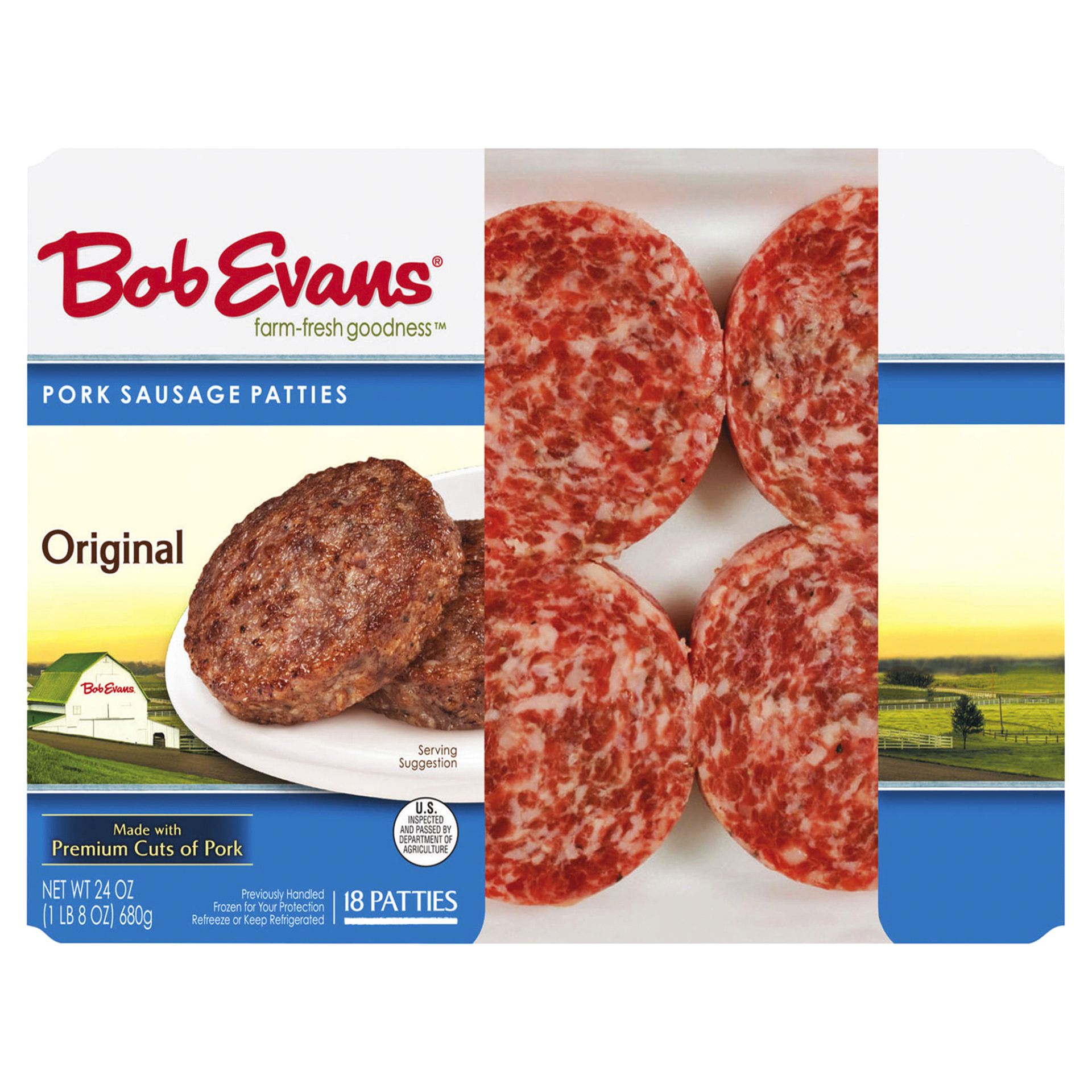 slide 1 of 1, Bob Evans Pork Sausage Original Patties 18 ea, 24 oz