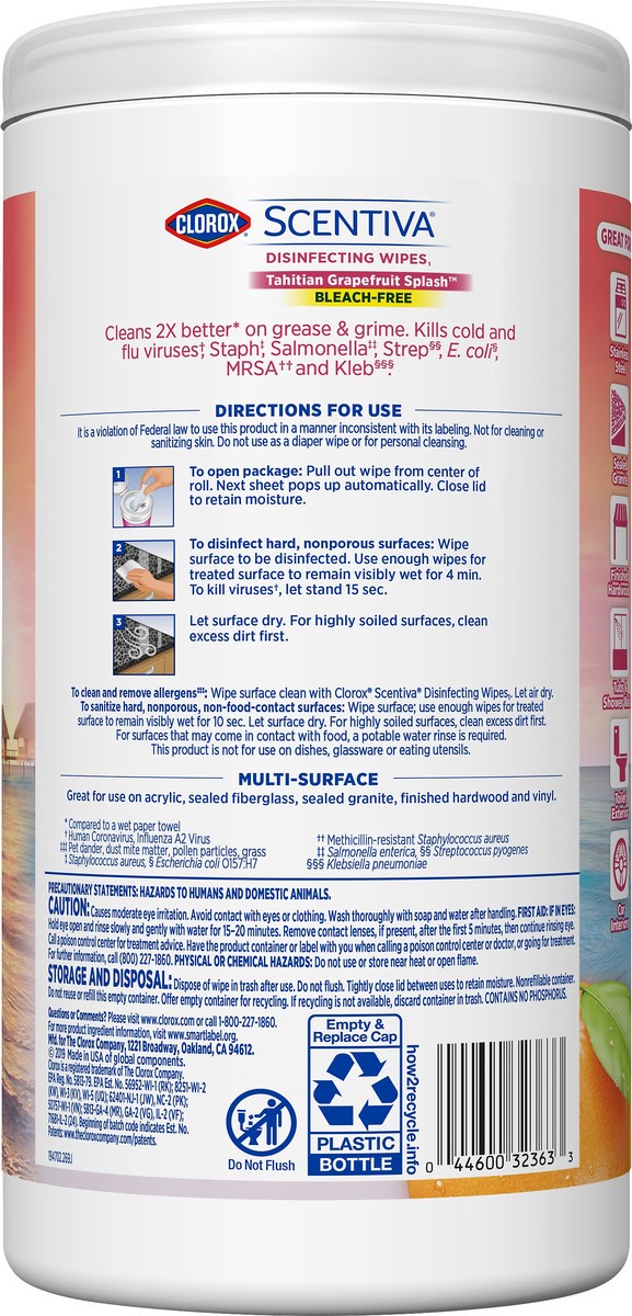 slide 7 of 8, Scentiva Disinfecting Tahitian Grapefruit Splash Wipes 70 ea, 70 ct