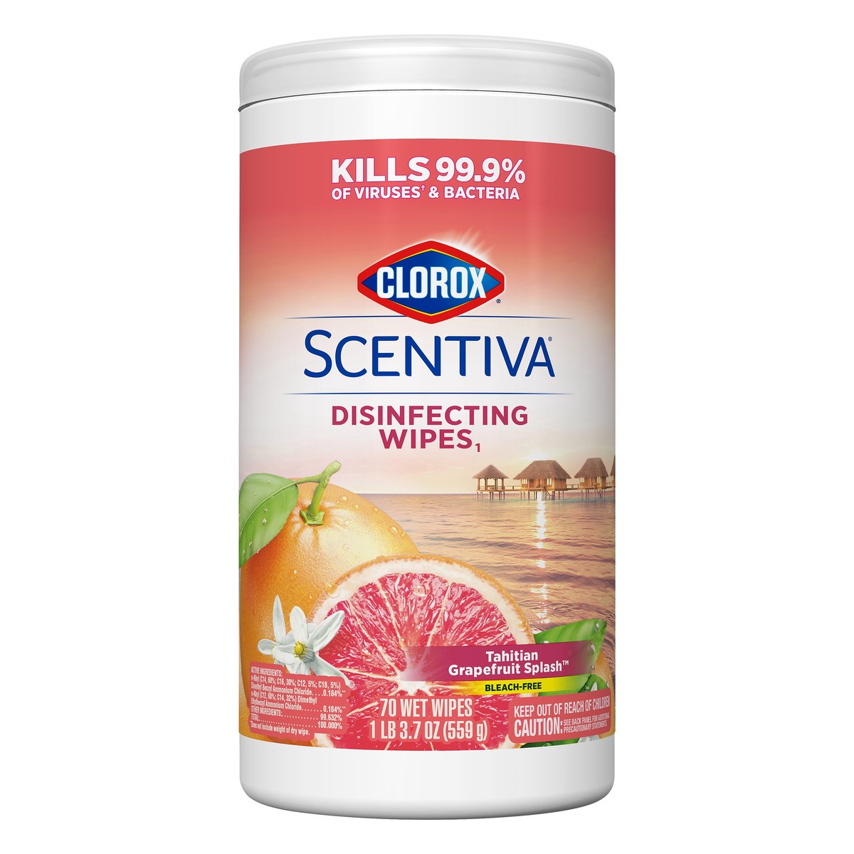 slide 4 of 8, Scentiva Disinfecting Tahitian Grapefruit Splash Wipes 70 ea, 70 ct