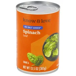 know & love No Salt Canned Spinach Leaf 13.5 Ounces