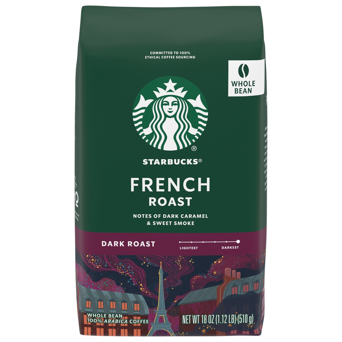 slide 10 of 13, Starbucks Whole Bean Coffee, Dark Roast Coffee, French Roast, 100% Arabica, 1 bag (18 oz), 18 oz