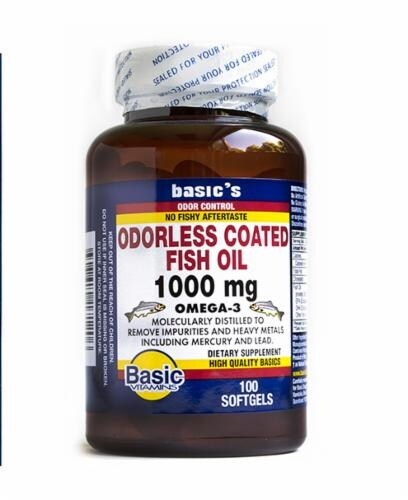 slide 1 of 1, Basic Odorless Coated Fish Oil Softgels 1000Mg, 100 ct