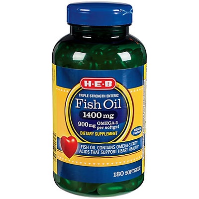 slide 1 of 1, H-E-B Fish Oil 1400mg Triple Strength Enteric, 180 ct