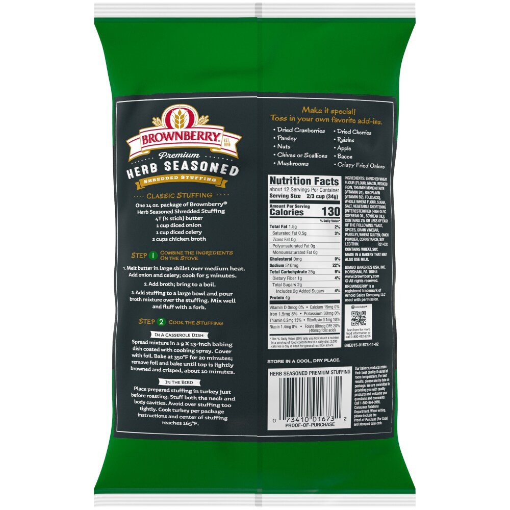 slide 6 of 6, Brownberry Shredded Herb Seasoned Stuffing, 16 oz