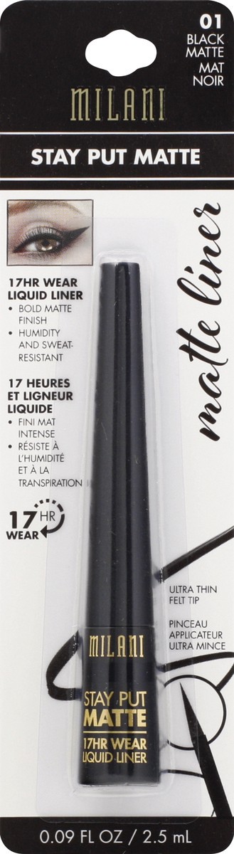 slide 4 of 9, Milani Stay Put Black Matte 01 Liquid Eyeliner 0.09 oz, 0.09 oz