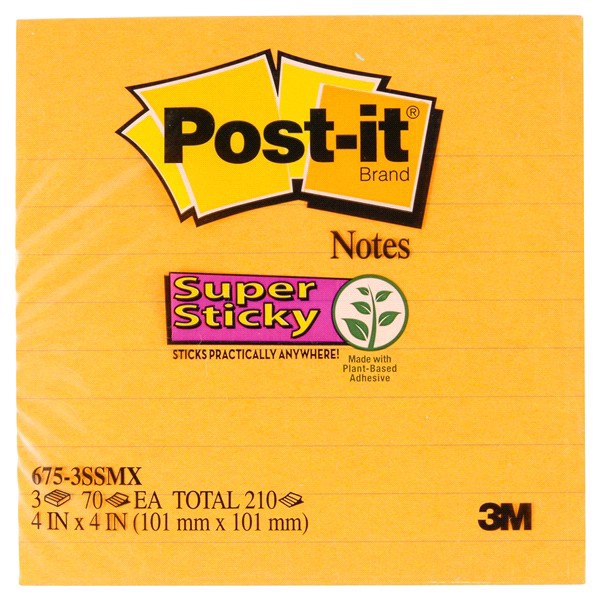 slide 8 of 9, Post-it Lined Super Sticky Notes, Multicolored, 3 ct; 4 in x 4 in