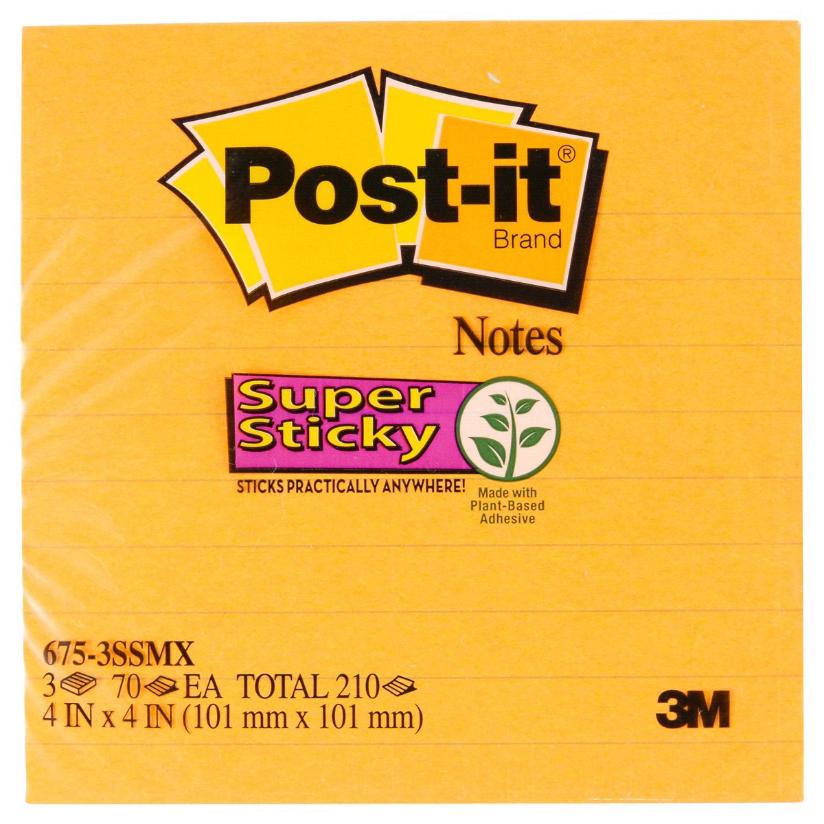 slide 6 of 9, Post-it Lined Super Sticky Notes, Multicolored, 3 ct; 4 in x 4 in