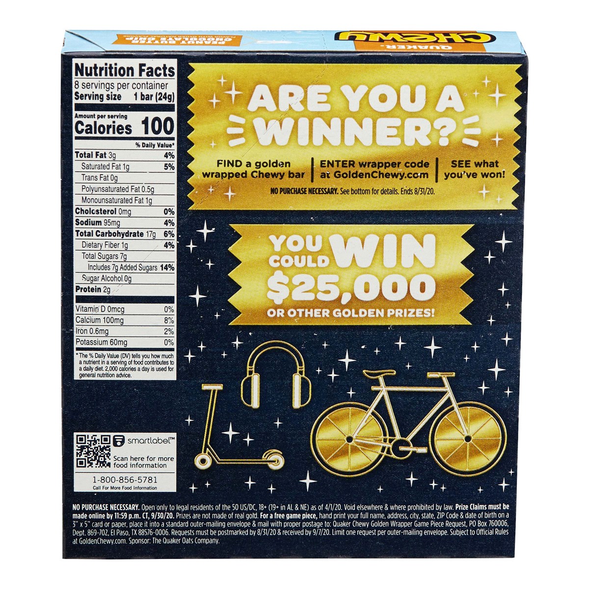 slide 2 of 2, Quaker Granola Bars, Chewy, Peanut Butter Chocolate Chip, 8 ct