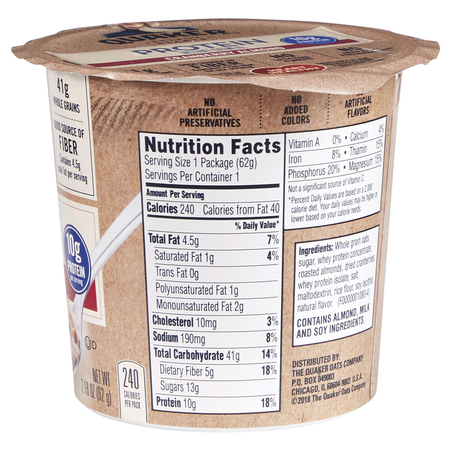 slide 2 of 2, Quaker Instant Oatmeal, Cranberry Almond, Protein, 2.18 oz