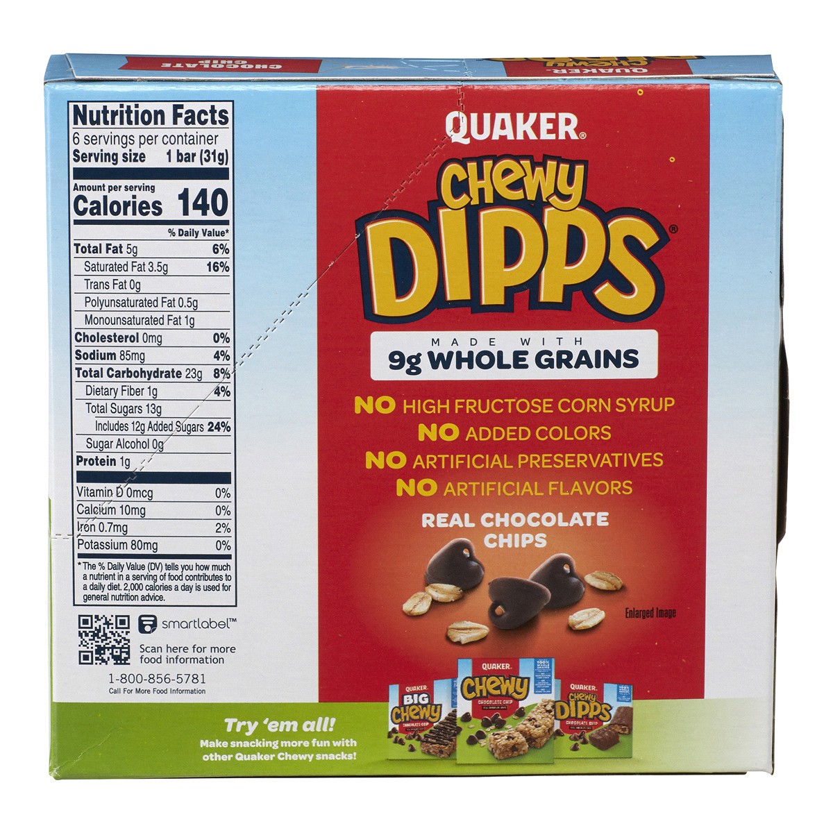 slide 2 of 2, Quaker Granola Bars, Chocolate Chip, Chewy, 6 ct