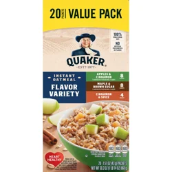 Quaker Instant Oatmeal, Apples & Cinnamon/Maple & Brown Sugar/Cinnamon & Spice, Flavor Variety, Value Pack