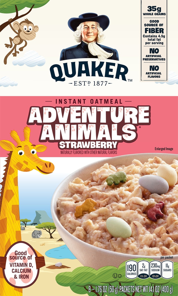 slide 5 of 6, Quaker Adventure Animals Strawberry Instant Oatmeal, 8 ct; 1.76 oz