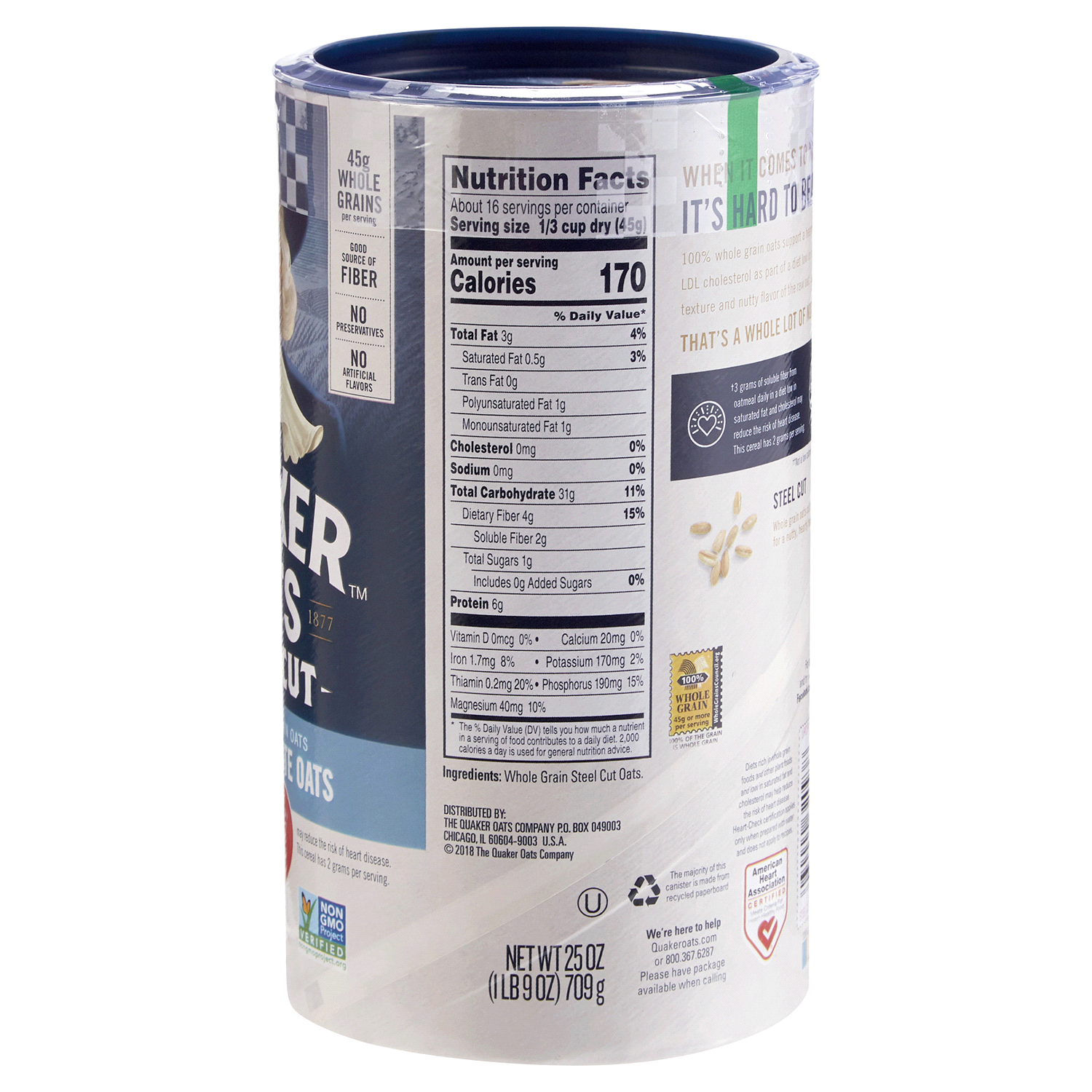 slide 2 of 2, Quaker Oats, Quick 3-Minute, Steel Cut, 25 oz