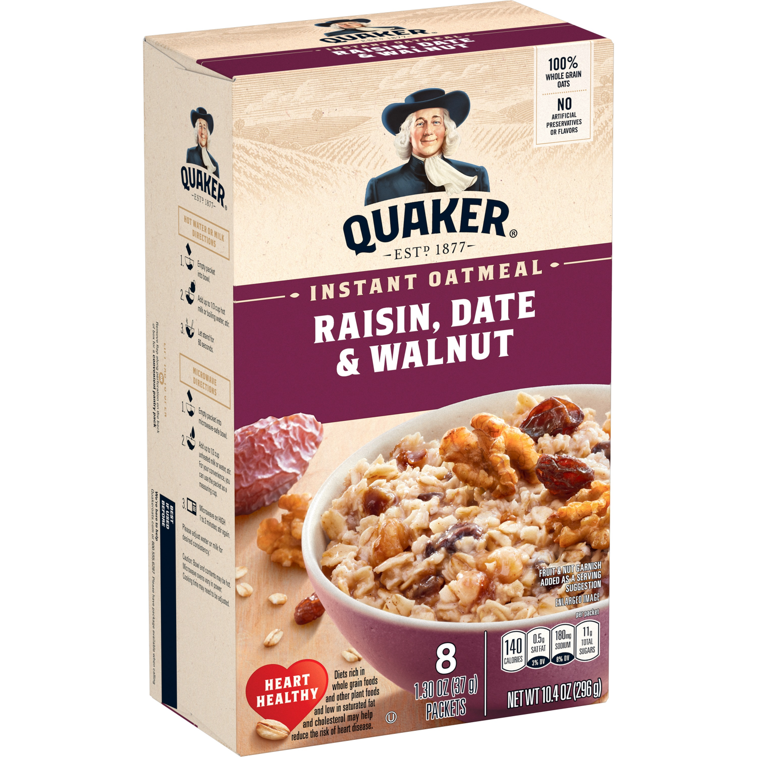 slide 3 of 3, Quaker Instant Oatmeal, Raisin, Date & Walnut, 1.3 oz