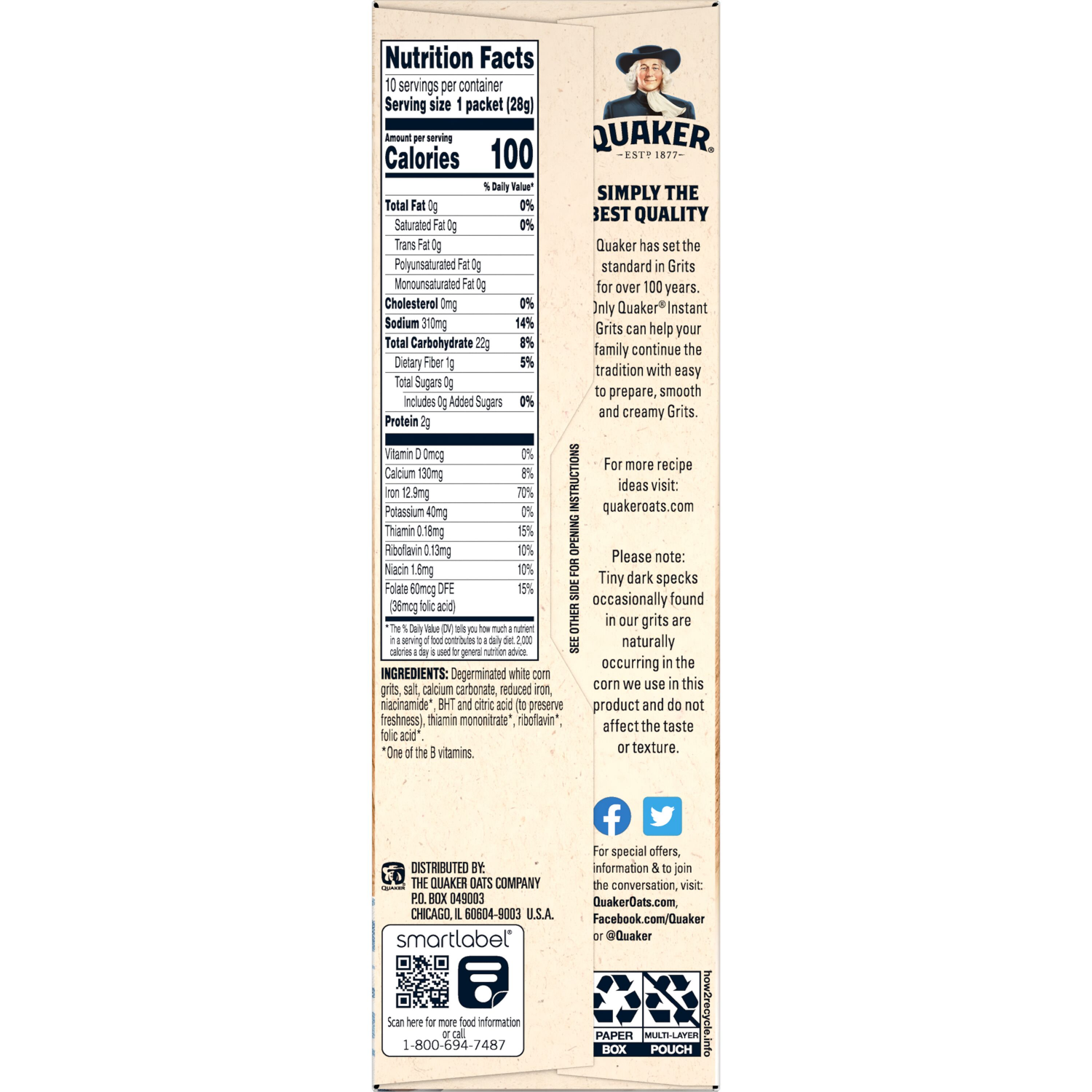 slide 4 of 5, Quaker Grits, Instant, Original, 10 ct