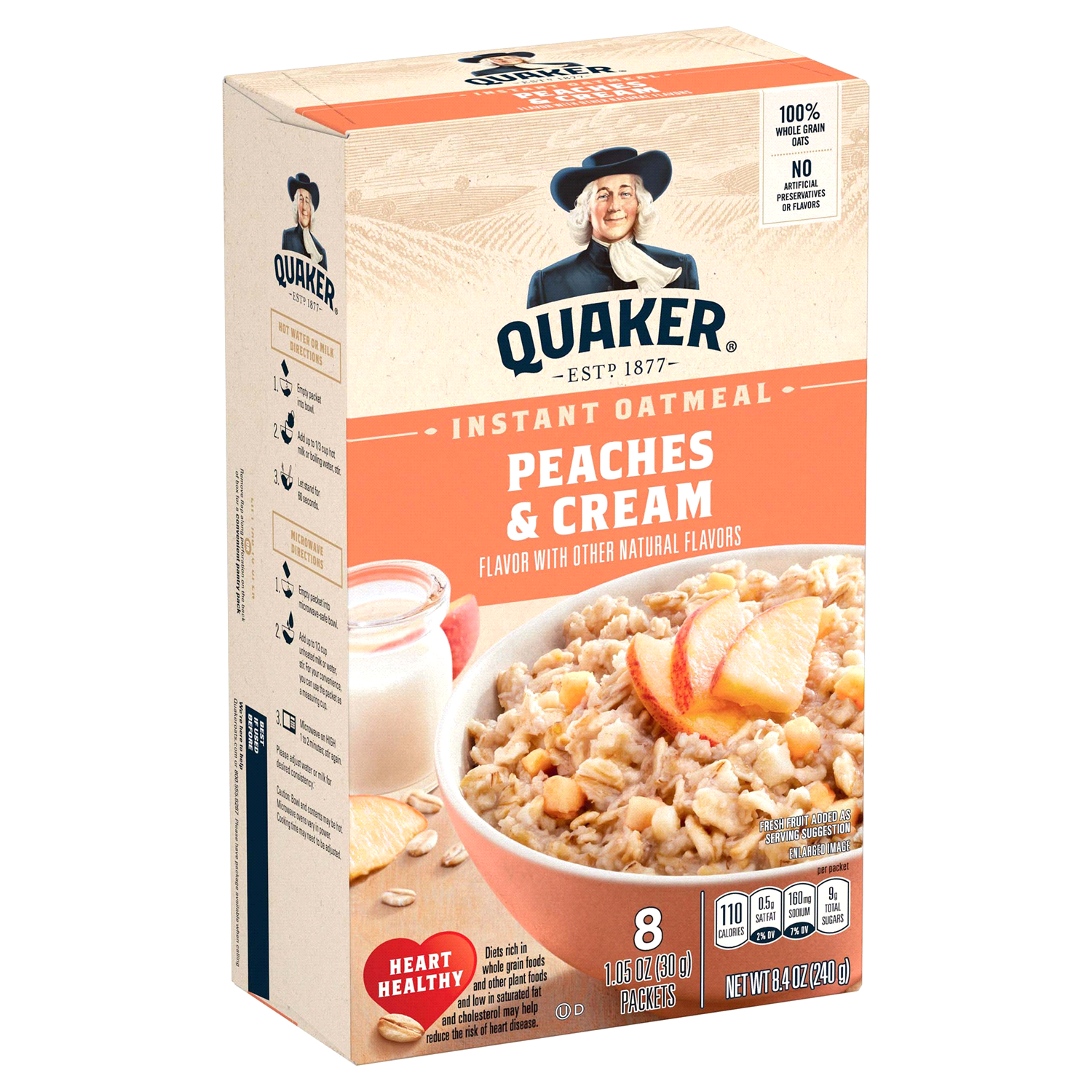 slide 1 of 3, Quaker Peaches & Cream Instant Oatmeal 8 ea, 8 ct