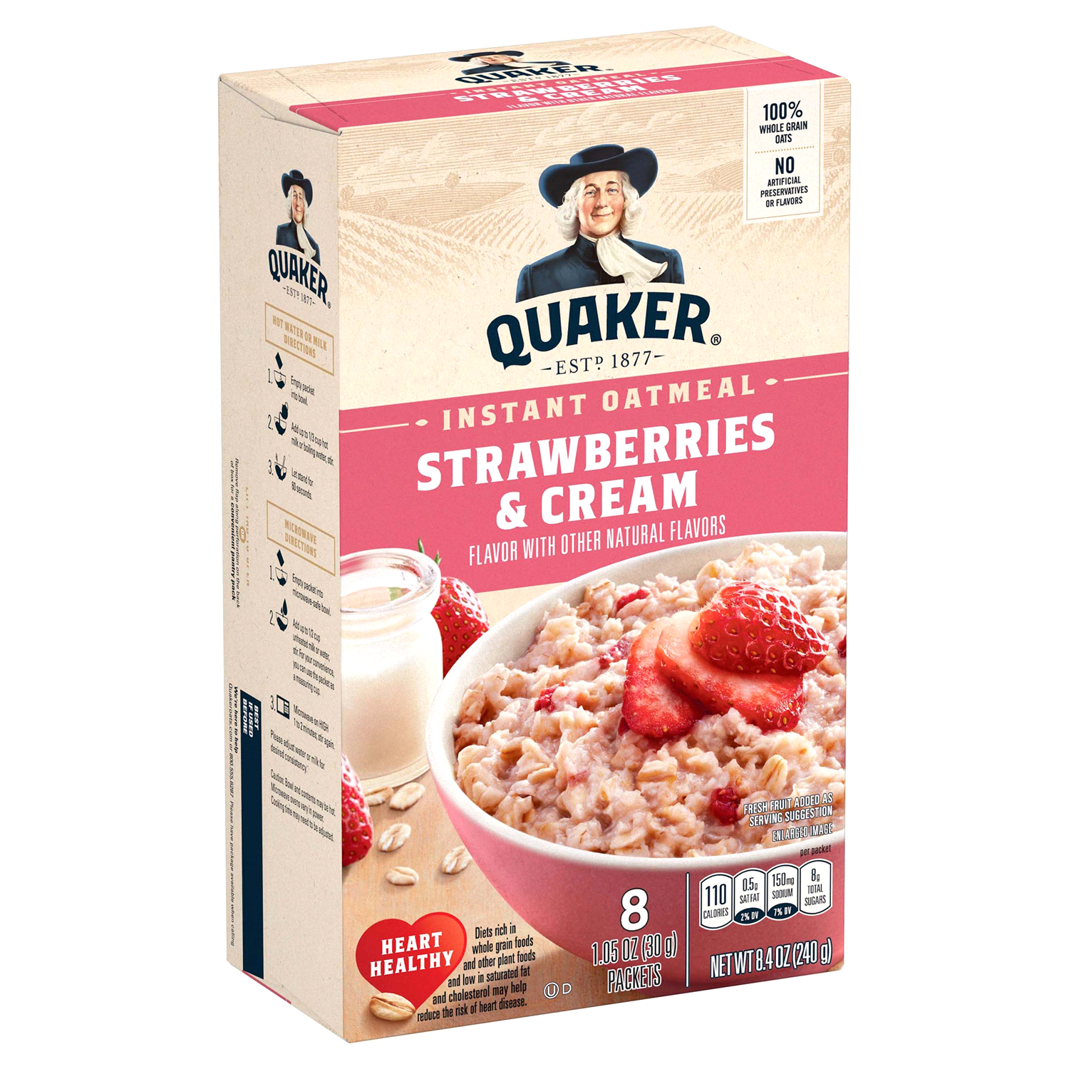 slide 1 of 3, Quaker Instant Strawberries & Cream Oatmeal 8 ea, 8 ct