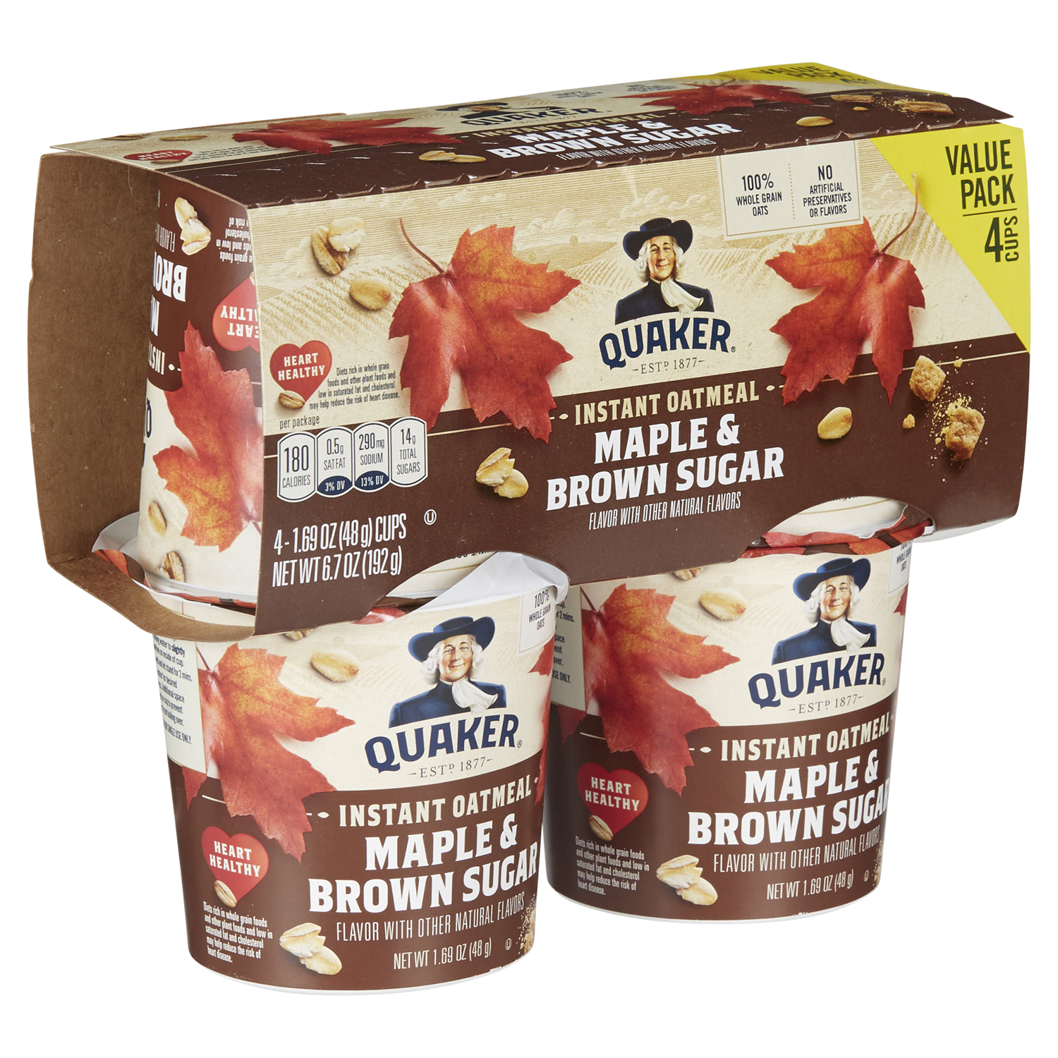 slide 4 of 5, Quaker Instant Oatmeal Maple & Brown Sugar 6.7 Oz 4 Count Cup, 4 ct