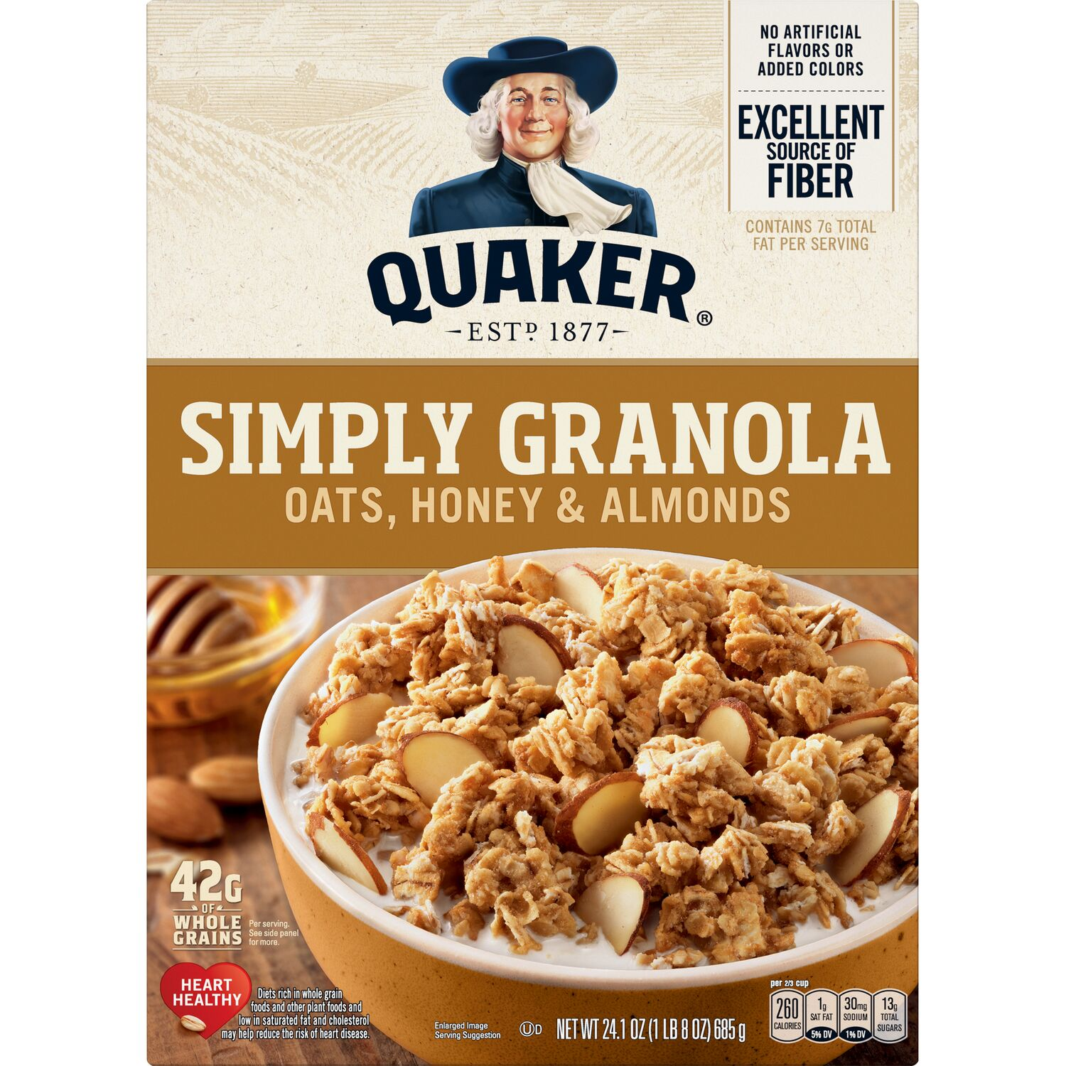 slide 1 of 2, Quaker Simply Granola, Oats, Honey & Almonds, 24.1 oz