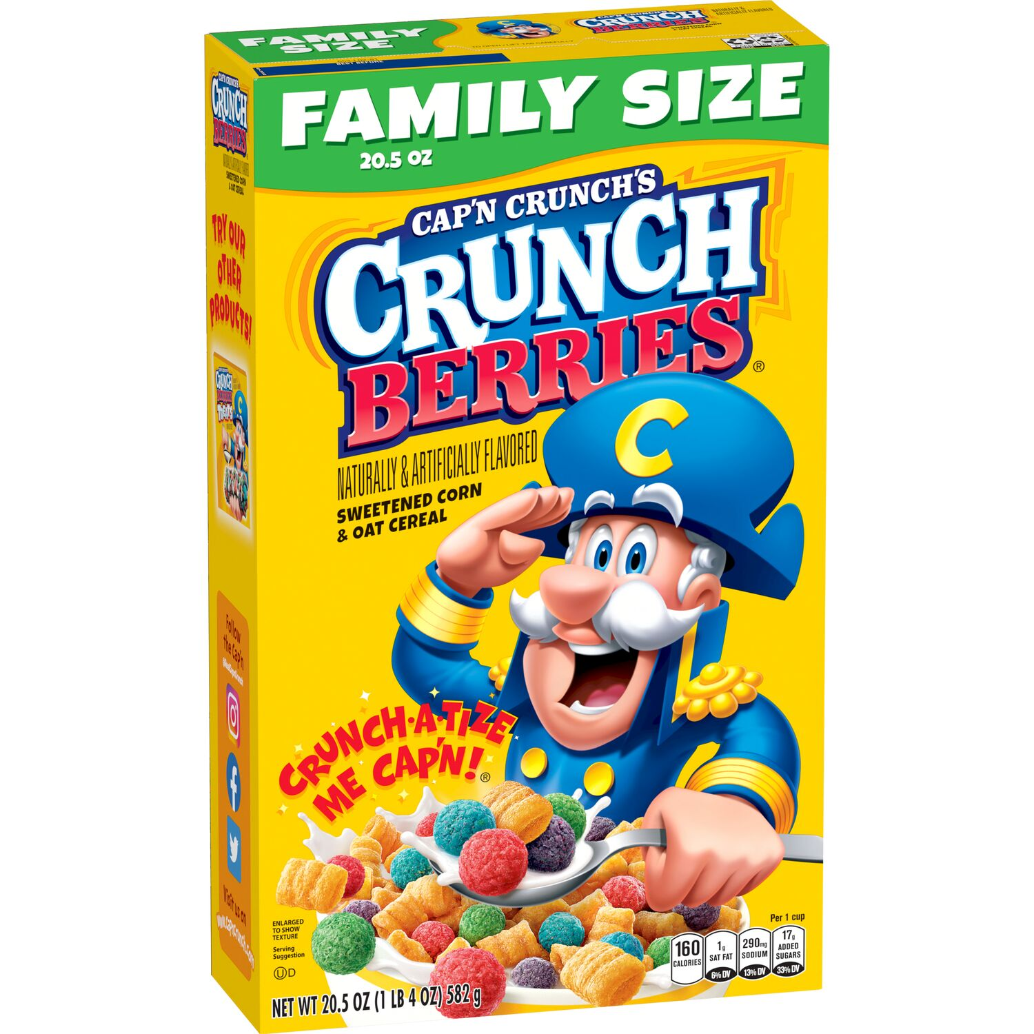 slide 4 of 4, Cap'n Crunch Cap’n Crunch’s Sweetened Corn & Oat Cereal Crunch Berries Naturally & Artificially Flavored 20.5 Oz, 20.5 oz