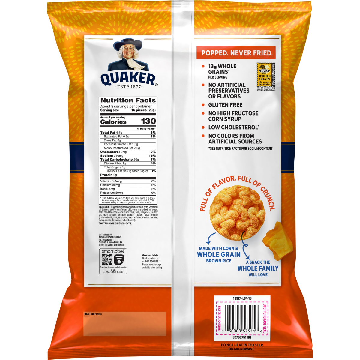 slide 2 of 2, Quaker Rice Crisps Cheddar 8.5 Oz, 8.5 oz