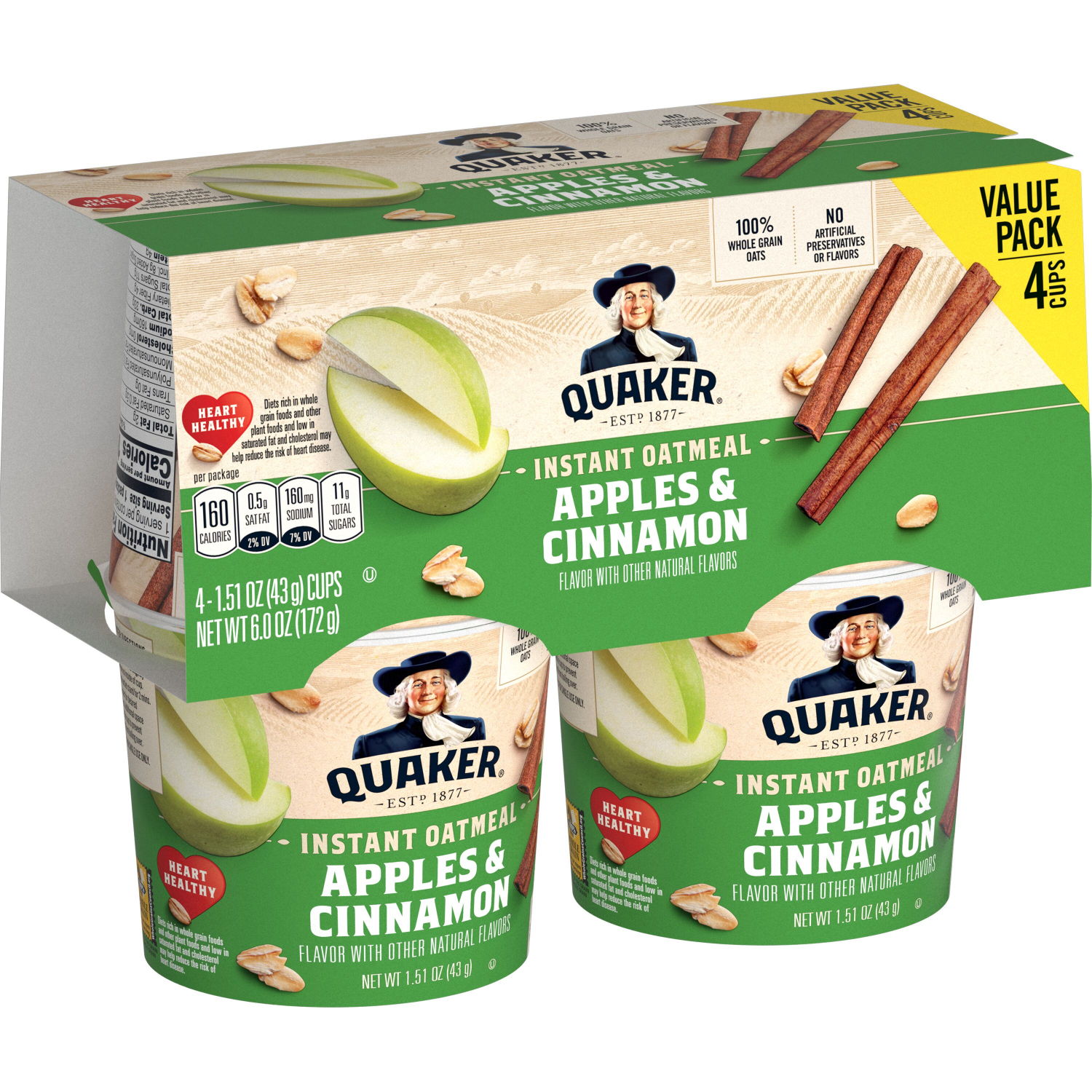 slide 4 of 4, Quaker Oatmeal, Instant, Apples & Cinnamon, 1.51 oz