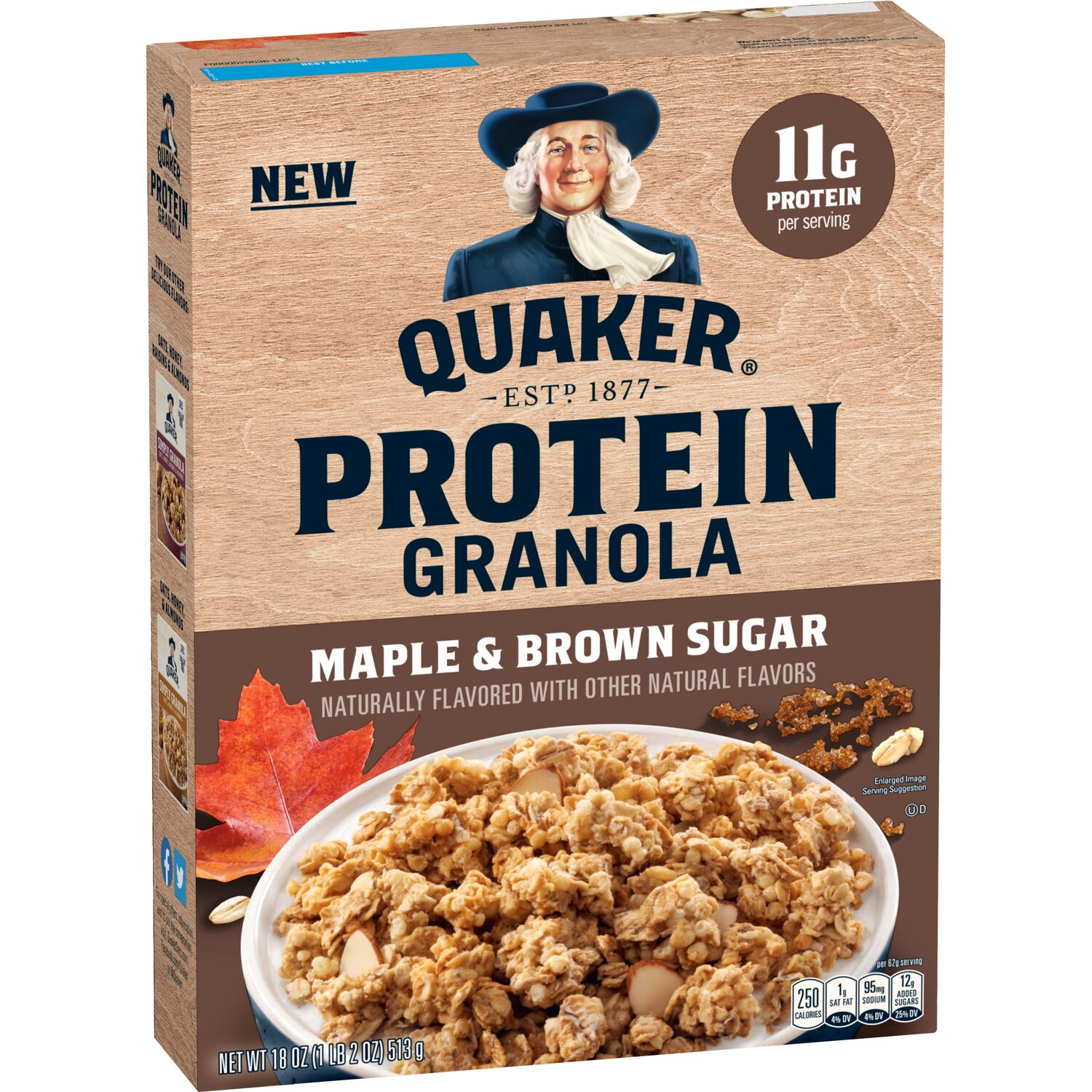 slide 3 of 3, Quaker Protein Granola, Maple & Brown Sugar, 18 Oz, 18 oz