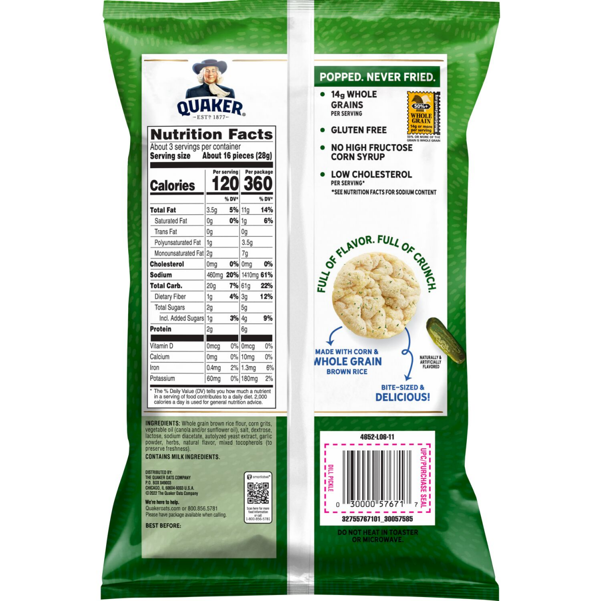 slide 2 of 2, Quaker Rice Crisps Dill Pickle 3 Oz, 3 oz