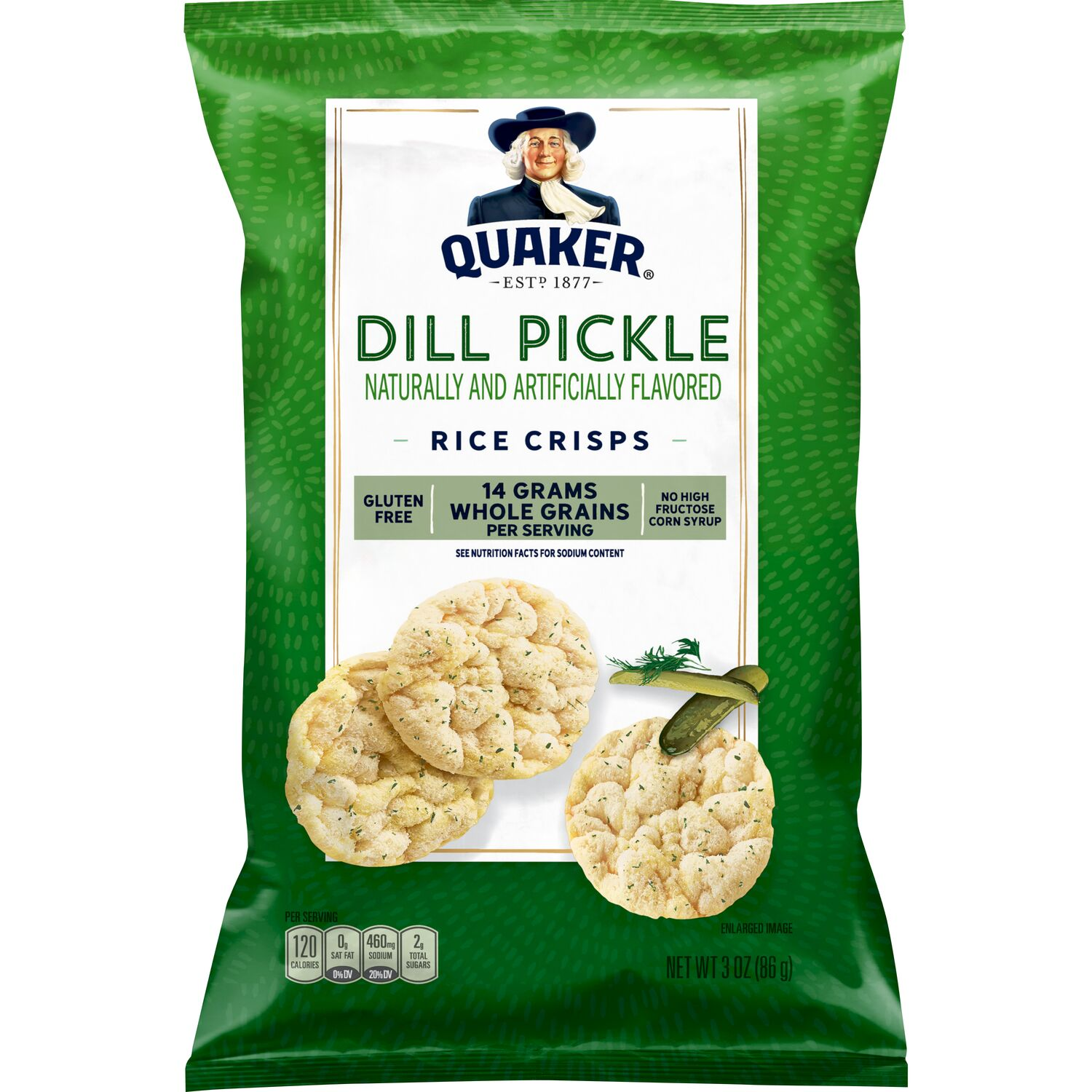 slide 1 of 2, Quaker Rice Crisps Dill Pickle 3 Oz, 3 oz