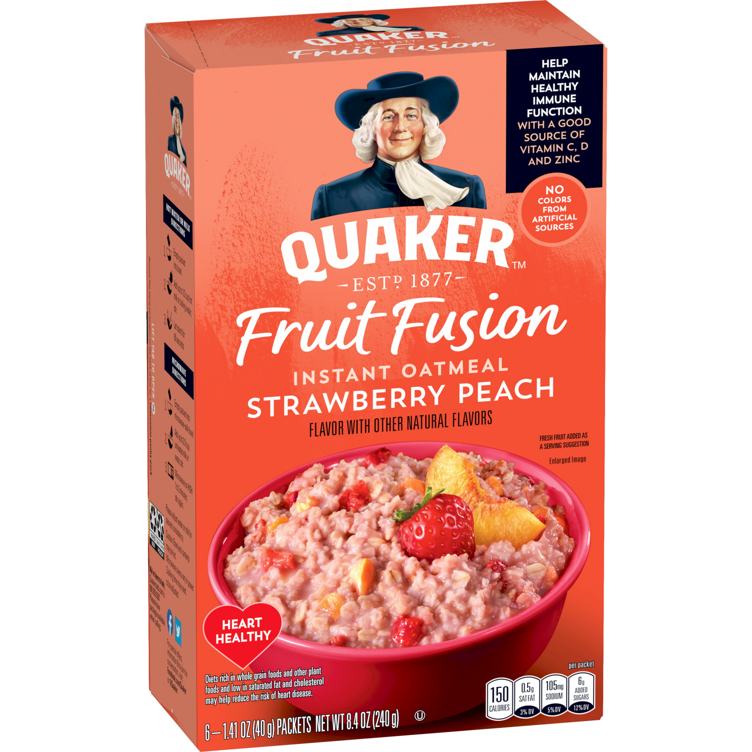 slide 2 of 2, Quaker Fruit Fusion Instant Oatmeal Strawberry Peach 1.41 Oz 6 Count, 6 ct