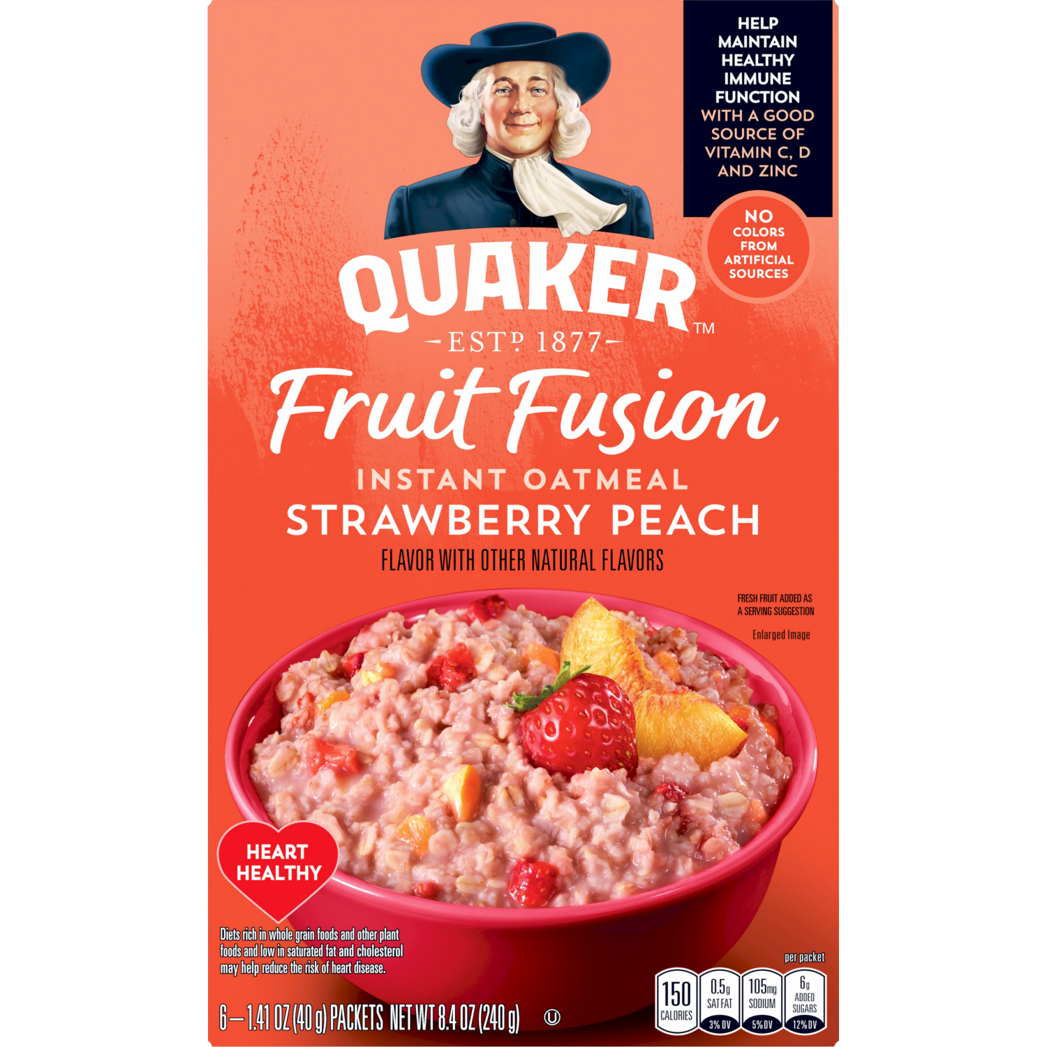 slide 1 of 2, Quaker Fruit Fusion Instant Oatmeal Strawberry Peach 1.41 Oz 6 Count, 6 ct