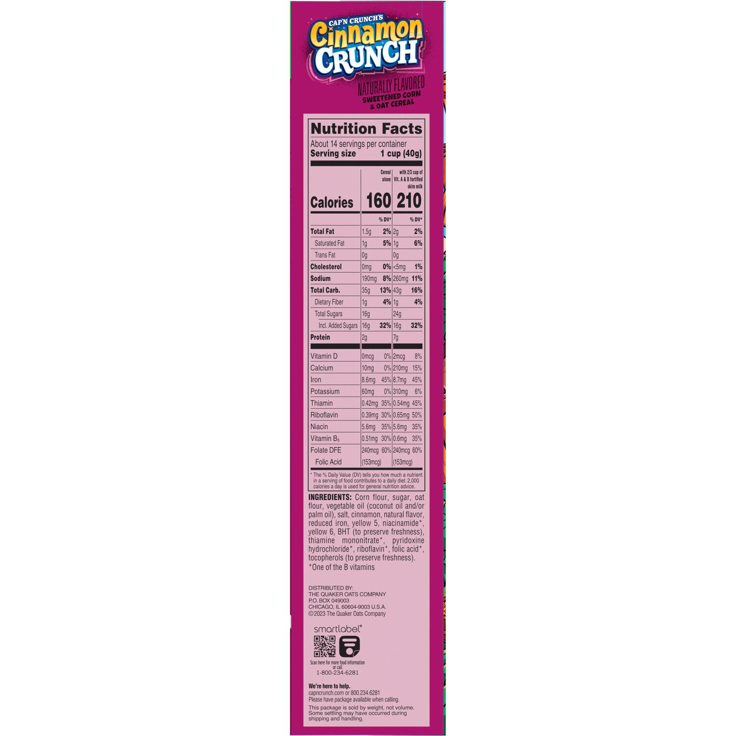 slide 3 of 4, Cap'n Crunch Sweetened Corn & Oat Cereal, Cinnamon Naturally Flavored, 19.3 Oz, 19.3 oz